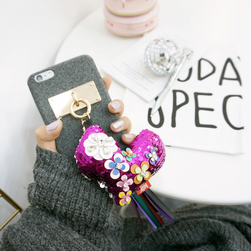 Unique Sequin iPhone Case X 8 Plus Fabric Keyring 