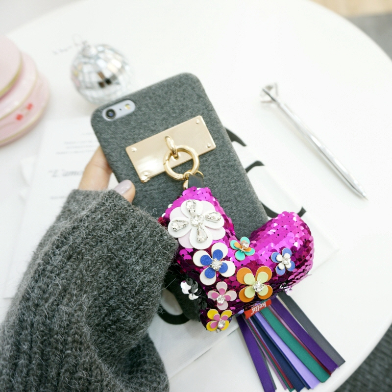 Unique Sequin iPhone Case X 8 Plus Fabric Keyring 